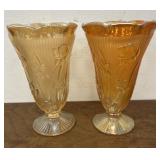 2 Carnival glass Iris and Herringbone vases