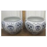 France Porcelain Lamp shades- blue, white w/ birds