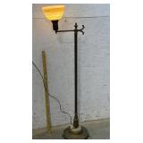 Brass & Marble Floor Lamp w/ floral shade