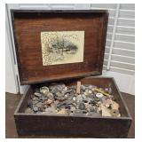 Early dovetailed button box with vintage buttons