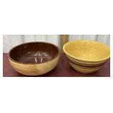 2 Yellowware Bowls *chip On Banded Bowl