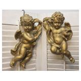 Pair of Japan Cherub Wall Hangings - plaster /