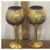 Blue & gold Murano glass goblets - Glass Of Venice