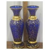 pair Blue & gold Murano glass vases