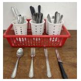 Flatware and steak knives in containers