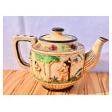 Vintage Majolica Teapot with Asian Designs
