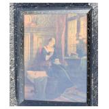 Antique Frame with Woman Sewing Print