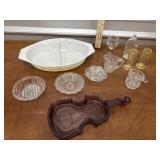 Pyrex divided dish and mics. Glass