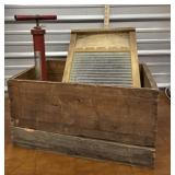 Biscuit crate, tire pump, and washboard