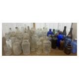 Large group of glass bottles, jars- Liaterine,