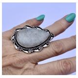 Rainbow Moonstone - German Silver Ring