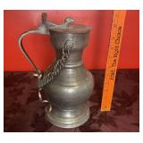 Vtg 1930s German Rams Head Pewter Pitcher Jug