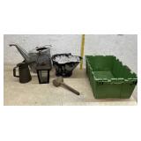 Watering Can, Coal Scuttle, Wooden Mallet, etc