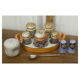 Japanese Lusterware tray, salt & pepper shakers