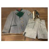 Childrenï¿½s Lederhosen leather pants, gray wool