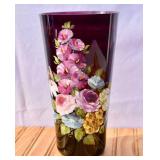 Hand Painted Purple Ribbed Vase. Unknown age.