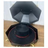 Buckaroo Hatters- black, red hat w/case