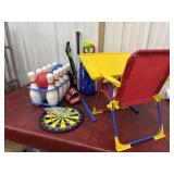 Kids desk, bowling, baseball bat and glove, etcï¿½.
