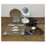 Scale, make up mirrors (2), hair dryer with mini