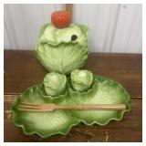 Cabbage shaped soup tureen, serving dish, salt,