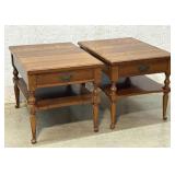 pair of Monitor Cherry End Tables 21/28/22