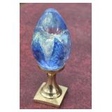 Pretty GES egg paperweight on brass pedestal