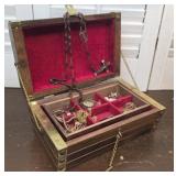 Small treasure chest jewelry box with contents