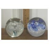 2 Paperweights- teal, blue floral