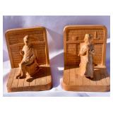 and Carved Canad Wooden Folk Art Bookends. Damage
