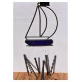 Boat Shaped Cast Metal & Cobalt Glass Wind Chime