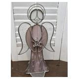 Heavy Stained Glass Angel Figurine Pink and White