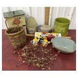 Pioneer woman rolling pin, covered dish, salt,