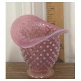 Fenton Art Glass cranberry hobnail hat vase