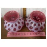 Fenton Cranberry Opalescent Coin Dot glass vases