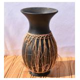 Vintage Keramik Raffia Design Black Pottery Vase