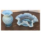 2pcs Fenton Blue Hobnail glass