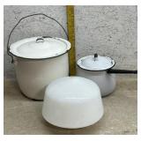 2 Enamel Pans w/ Lids & Shades