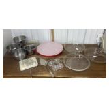 Pyrex pie plates, Tupperware container, mixing