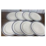 8 Homer Laughlin blue checkered chargers
