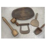 Old kitchen tools- mashers, chopper, scoop etc
