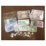 Paper currency, coins, tokens- mostly foreign