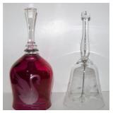 2 Etched Glass Bells 6" tall No Chips or Cracks