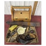 Kiwi show shine box and vintage shaving etc