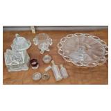 Clear glass pedestal cake plate house candy dish