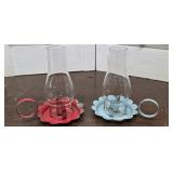 Pr 50s cute metal candle holders glass chimneys