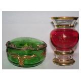 1916 Heisey "Winged Scroll" Green Glass Trinket