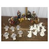 Ceramic nativity set, cross ornaments, angel