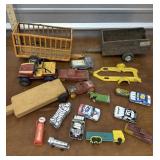 Vintage toy trailers and vehicles