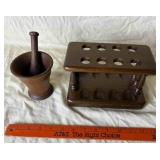Wood Pipe Rack & Mortar & Pestle