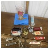 Coca-Cola cup, tip tray, bottle openers, pocket